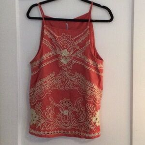 Chic Coral Camisole with Cream Embroidery